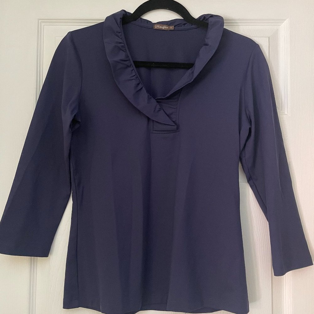 J. McLaughlin Durham Ruffle Top - Navy Blue